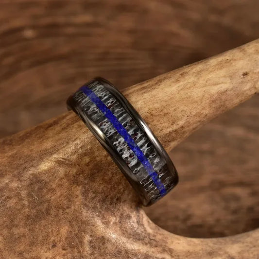 TheL.E.CarbonHunter - Front View- Men's Antler Wedding Rings