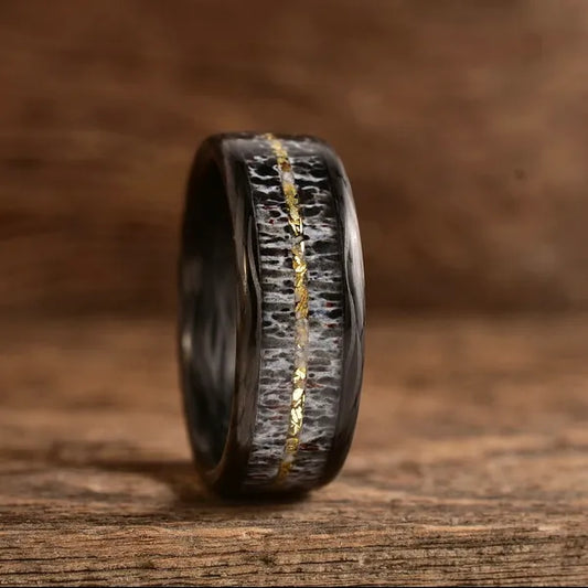 TheSavageOutdoorsmanCarbonFiberEdition - Front View - Men's Antler Wedding Rings