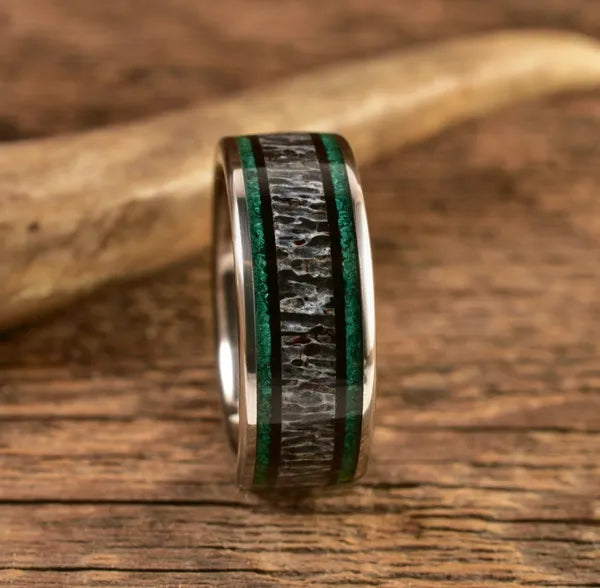 TheAppalachianMalachiteEdition - Men's Antler Wedding Rings