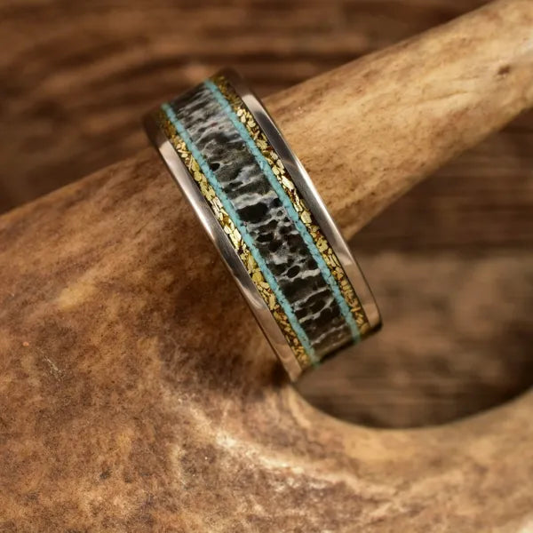 TheTurquoiseAppalachianGoldEdition - Men's Antler Wedding Rings